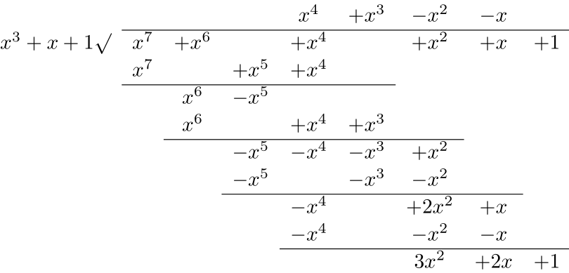 Polynomial long division : Find quotient and reminder (latex code available for free)